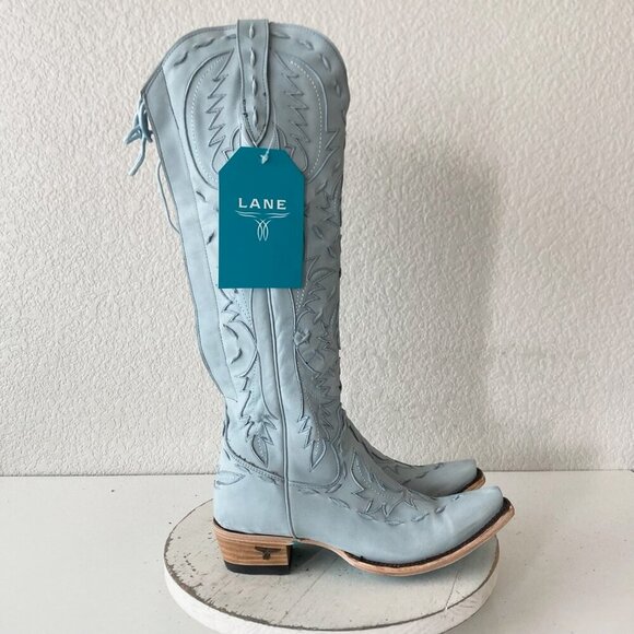 Lane Reverie Womens Cowboy Boots 6.5 Blue Suede Cowgirl Western Knee High Tall - Picture 2 of 11